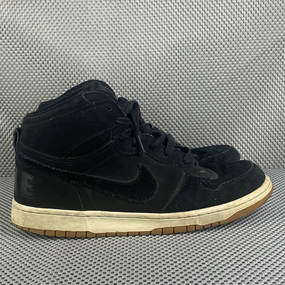 Nike Big Lux High Shoes Mens Size 12 Black Suede Logo Lace Up Athletic Shoes